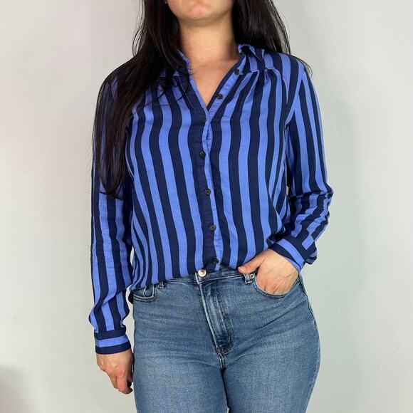 Anthropologie Maeve Breckenridge Blue Striped Button Down Shirt - Picture 1 of 7